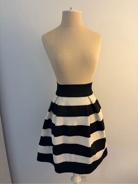 HYPR - Striped Black and White A-Line Skirt - M/L